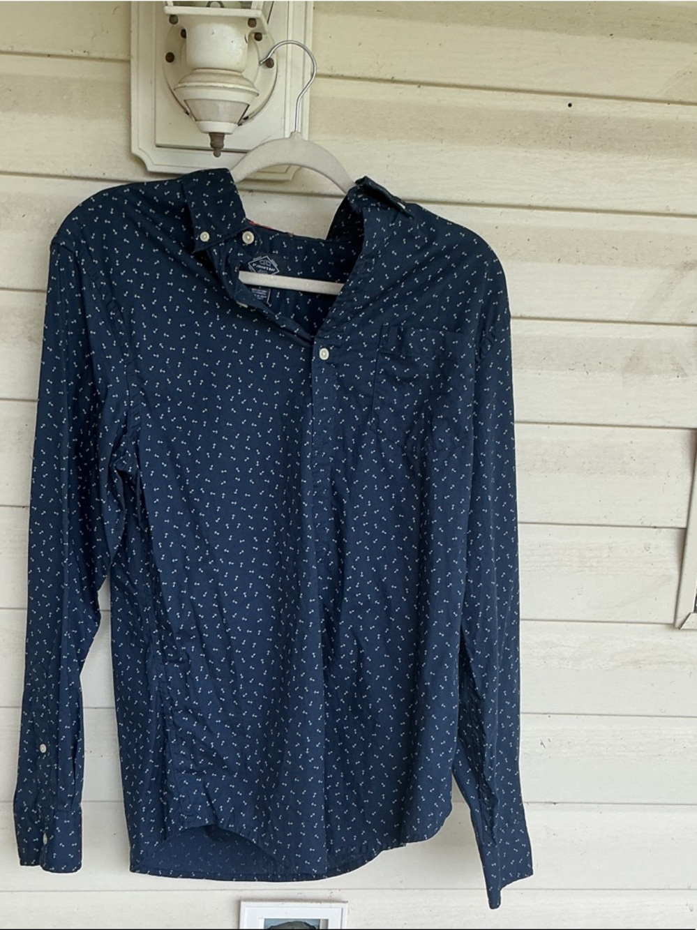 St. John's Bay Navy Patterned Long-Sleeve Button-Down Shirt